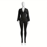 Costumes Accessories European and American Fashion Women's Clothing Washed and Worn Deep V Tight Long-sleeved Autumn  Jumpsuits